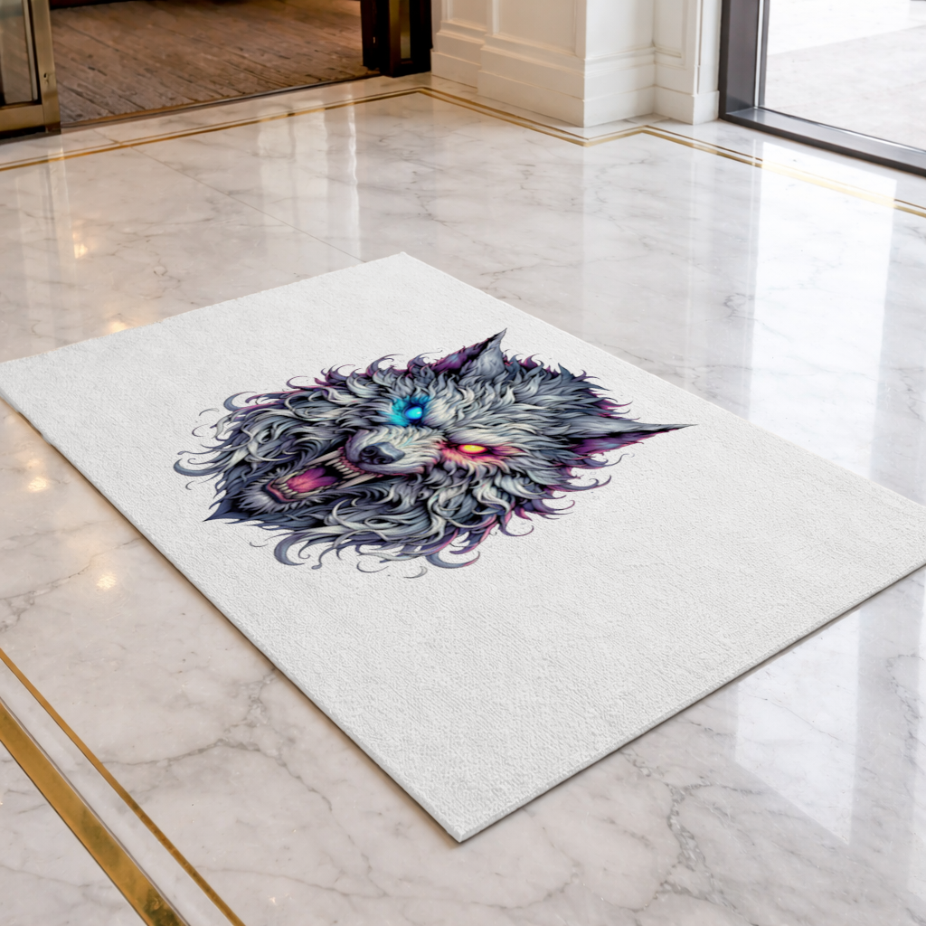 Fierce Wolf Head Illustration Heterochromia Eyes, Savage Wolf Doormat