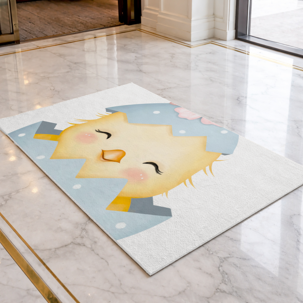 Cute Chick in Egg with Floral Hat Doormat