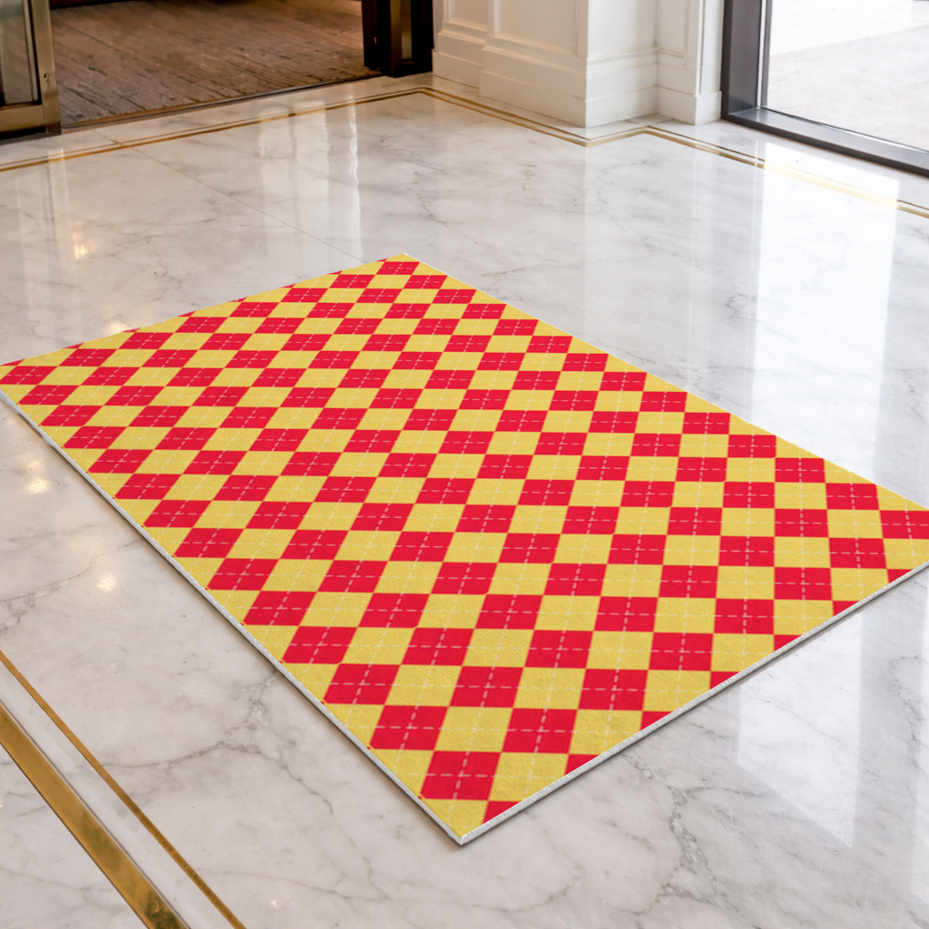 Red and Yellow Argyle Geometric Pattern Background Doormat