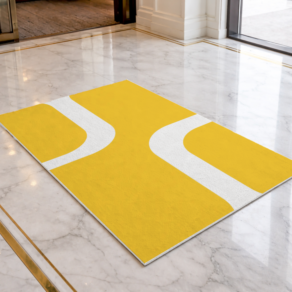 Yellow Geometric Labyrinth and Modern Abstract Pattern Doormat