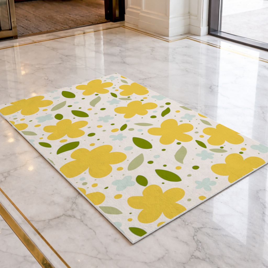 Yellow Floral and Leaf Boho Seamless Pattern Doormat
