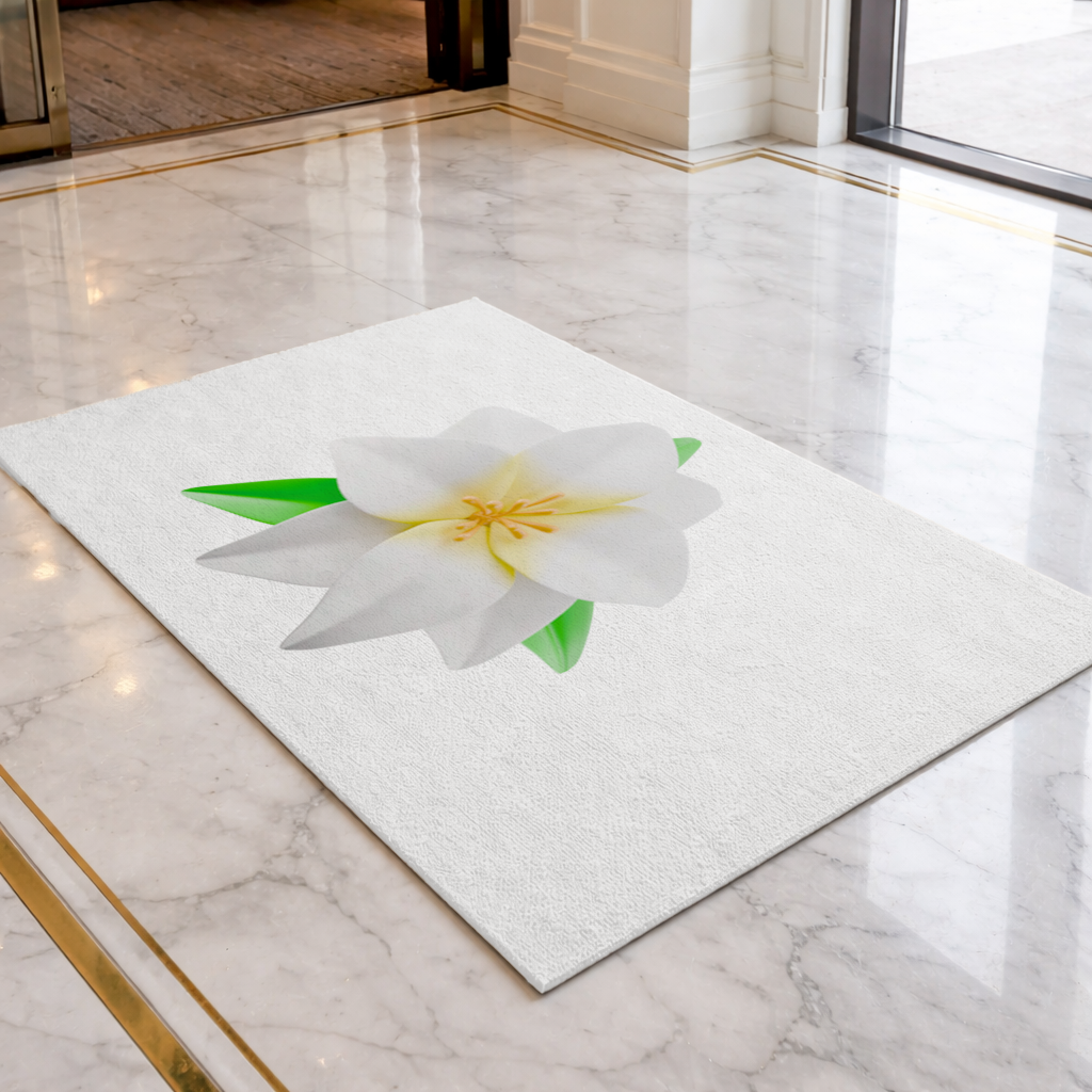 3D White Lily Flower Illustration Doormat