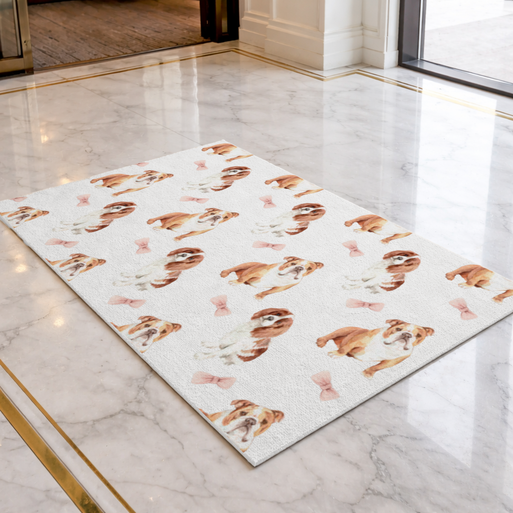 Watercolor English Bulldog and Cavalier Puppy Pattern Doormat