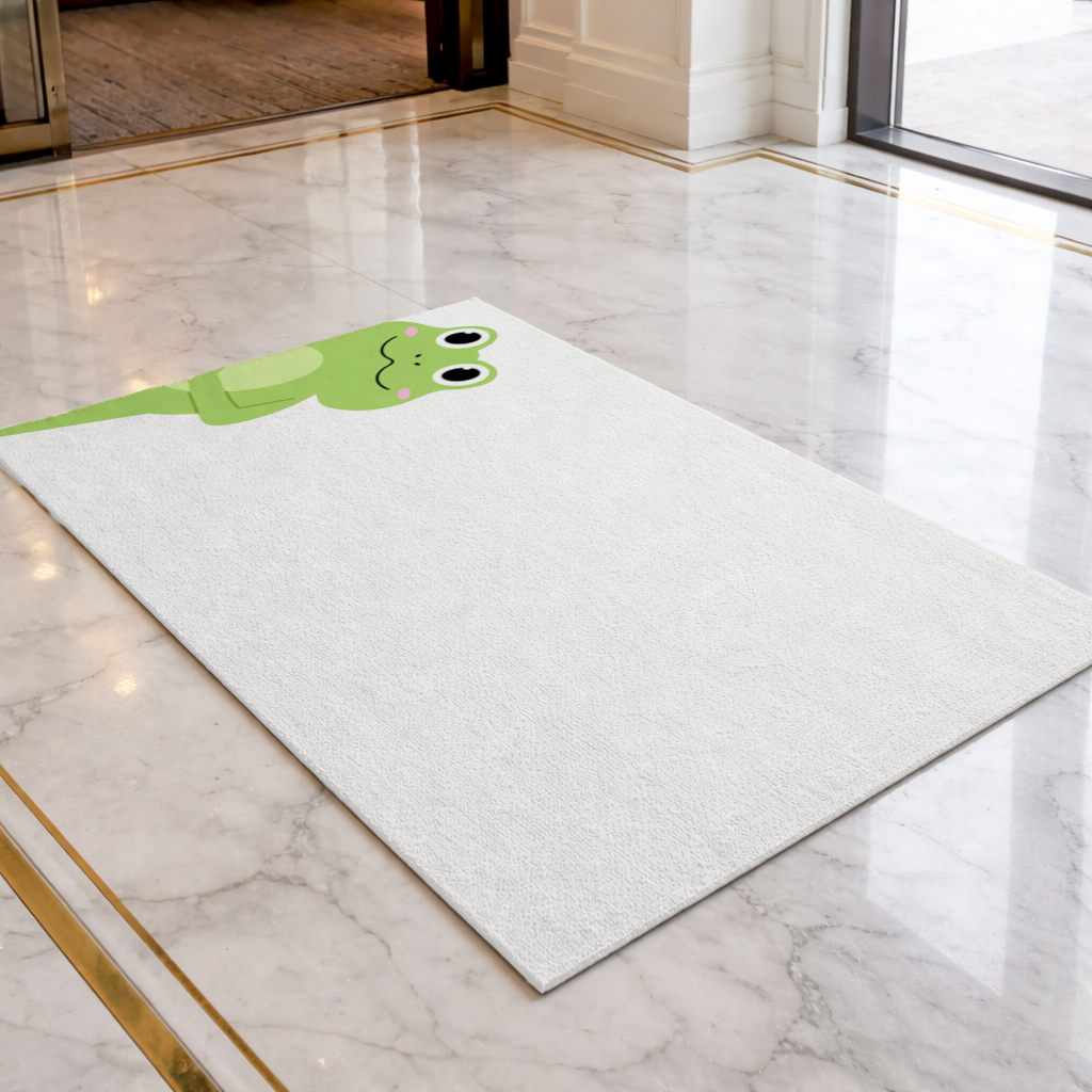 Cute Green Frog Peek-a-Boo Illustration Doormat