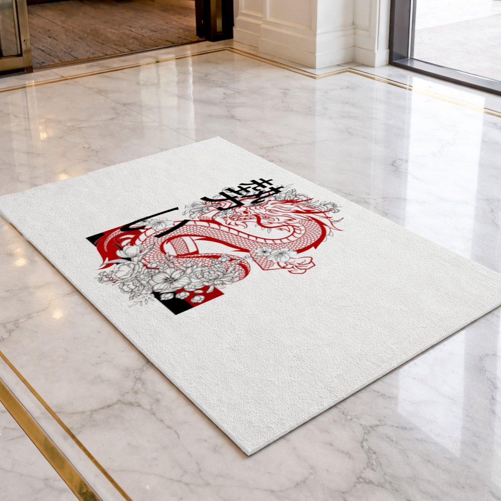 Japanese Dragon with Floral Design Doormat