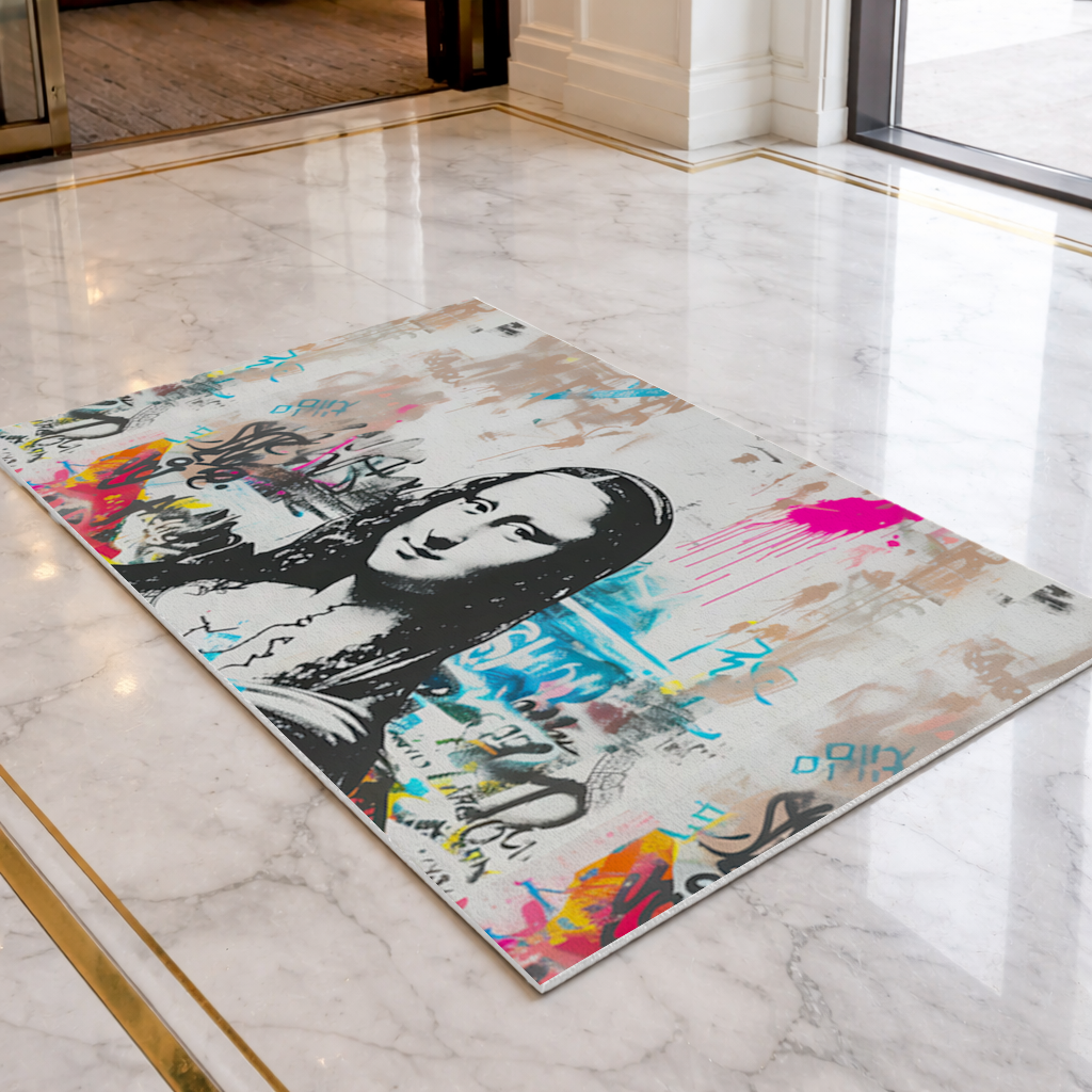 Graffiti Style Modern Mona Lisa Illustration Doormat