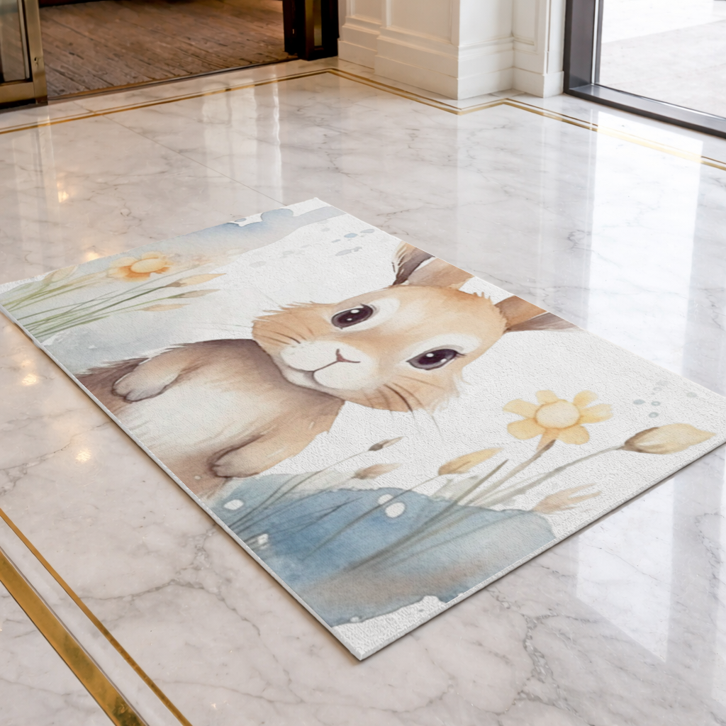 Cute Bunny Watercolor Illustration Doormat