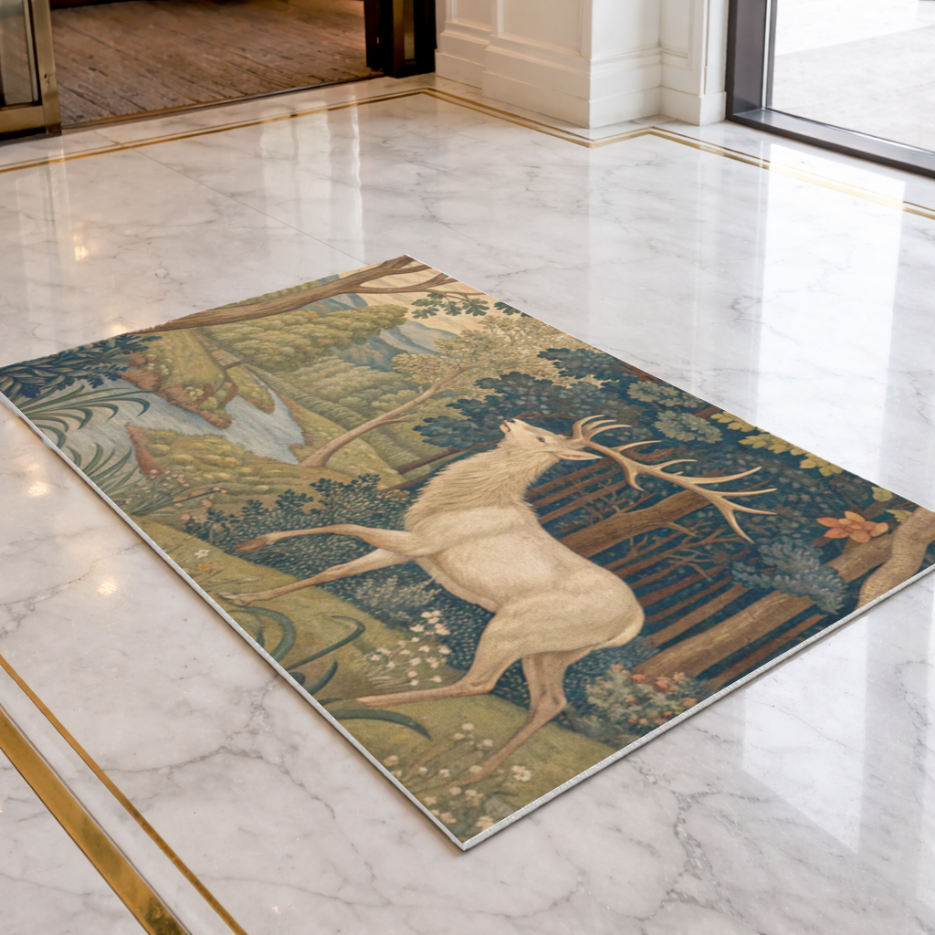 Noble Deer in Forest Landscape Classic Art Illustration Doormat