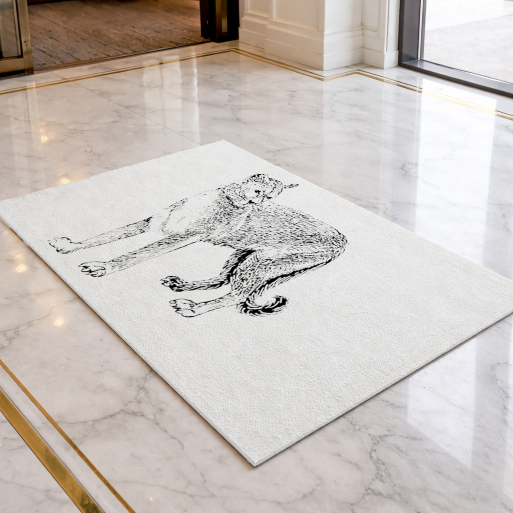 Black and White Wild Cat Sketch Illustration Doormat