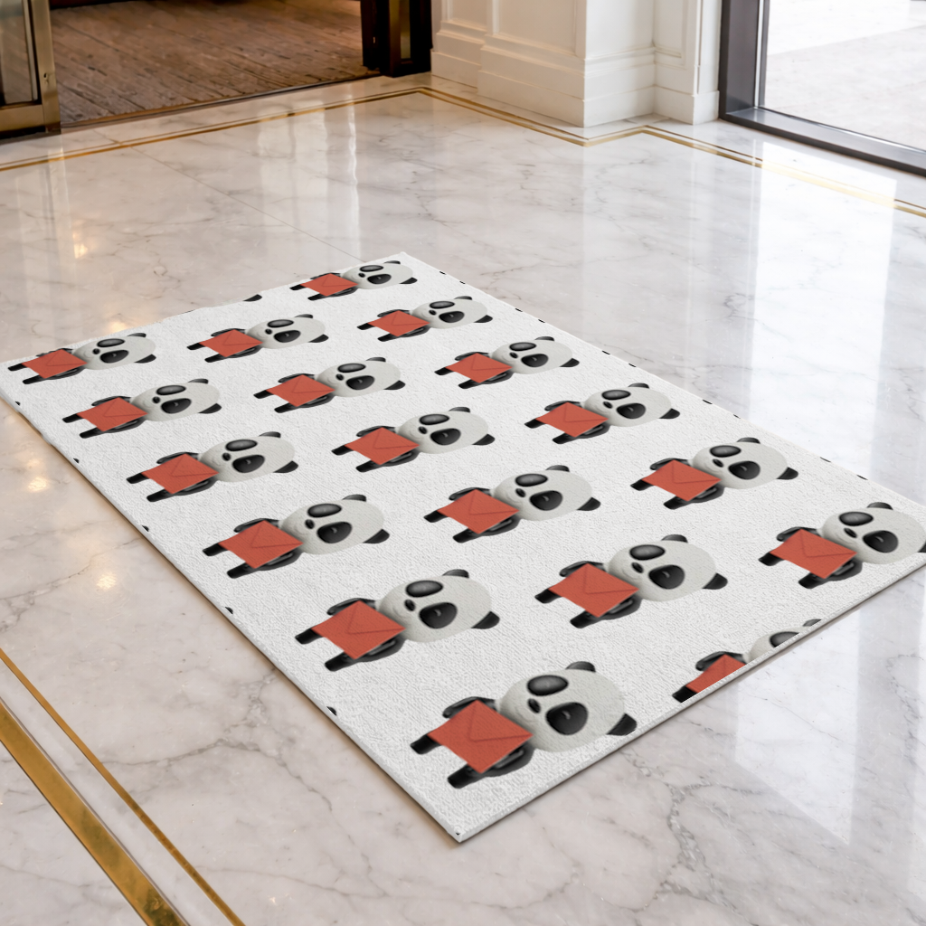 Happy Panda Character Holding Red Envelope Doormat