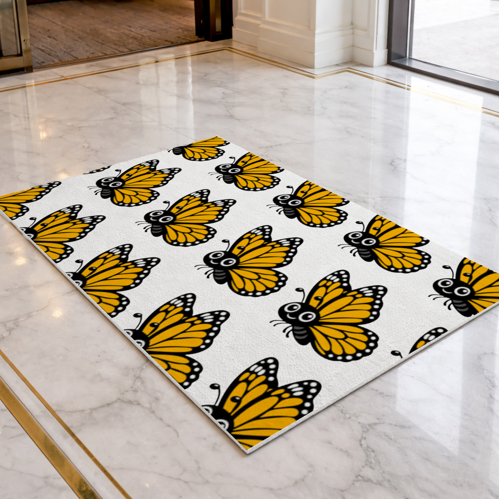 Smiling Orange Monarch Butterfly Character Doormat