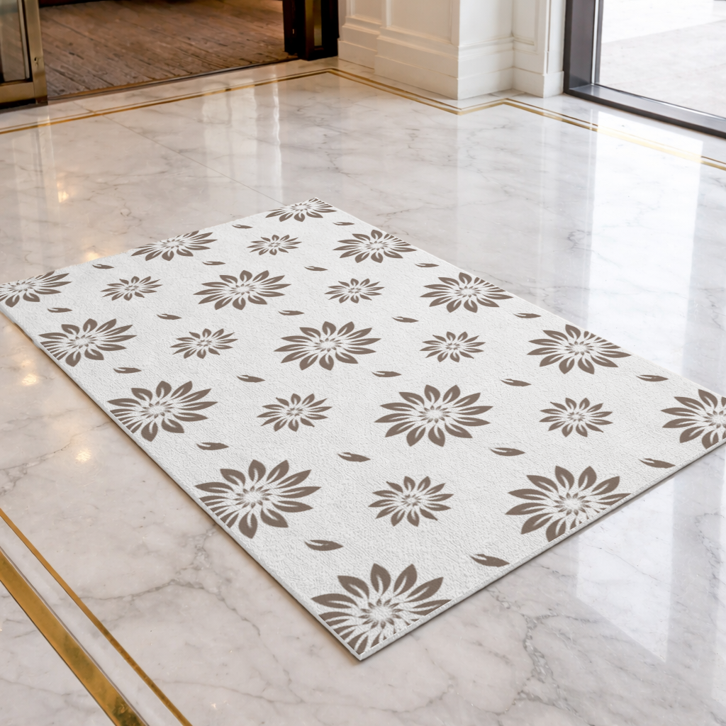 Minimalist Modern Kahverengi Çiçek Deseni Kapı Önü Paspası