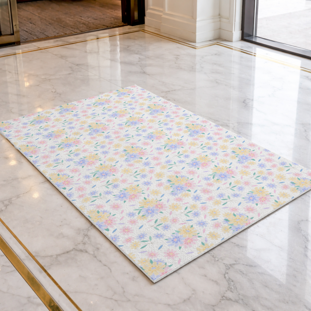 Colorful Pastel Spring Floral Pattern Doormat