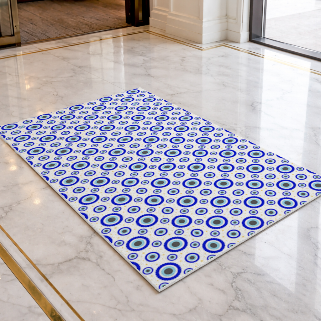 Blue Evil Eye Pattern with Stars Doormat