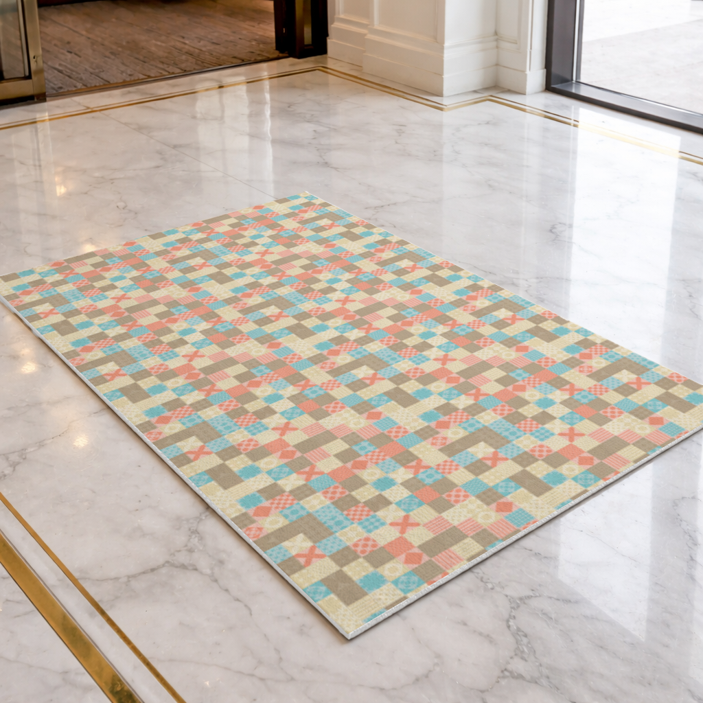 Colorful Modern Geometric Square Pattern Doormat