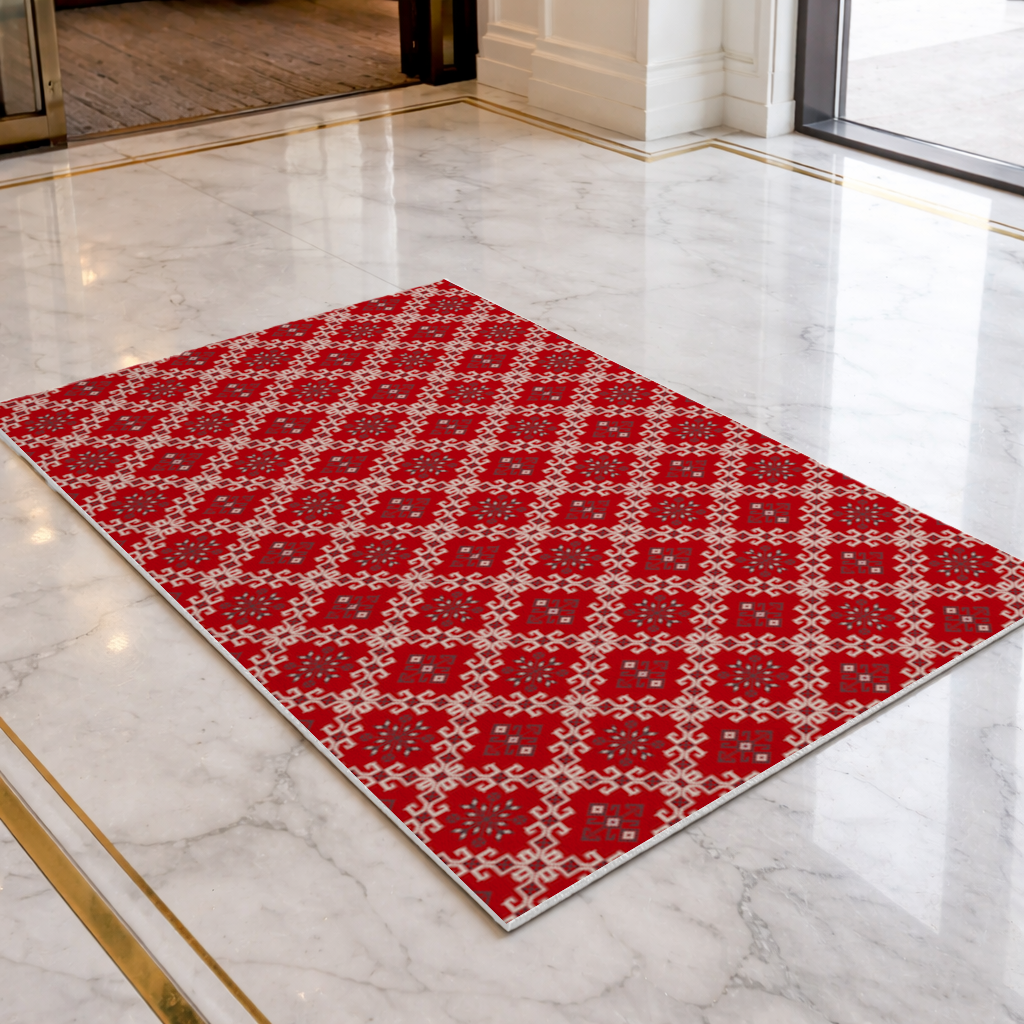 Red Ethnic Embroidery Pattern Doormat