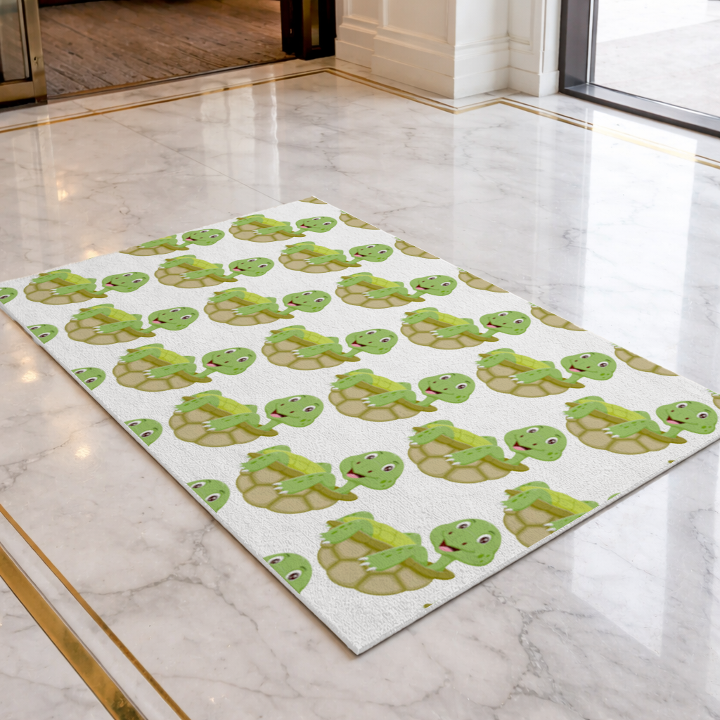 Happy Smiling Green Turtle in Shell Doormat