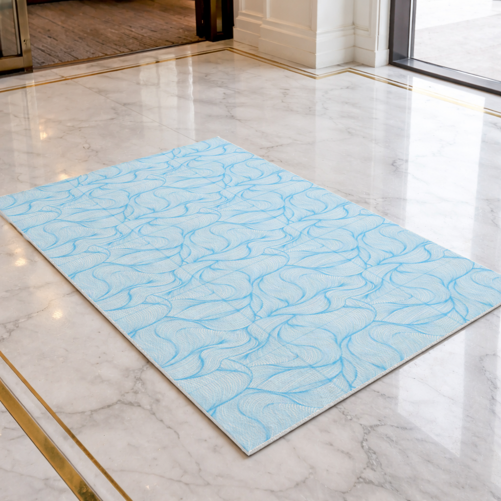Blue Wavy Linear Abstract Pattern Doormat