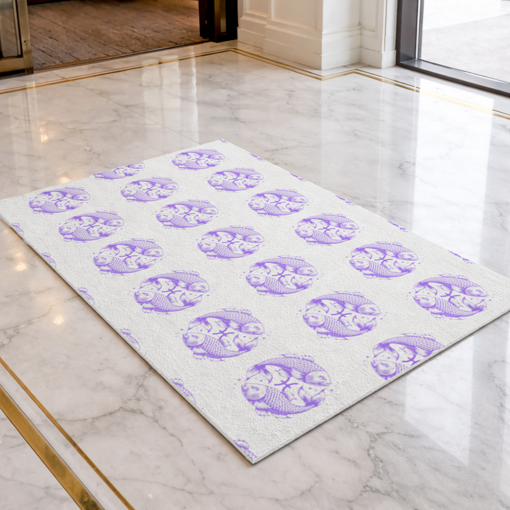 Pisces Zodiac Symbol with Purple Fish Art Doormat