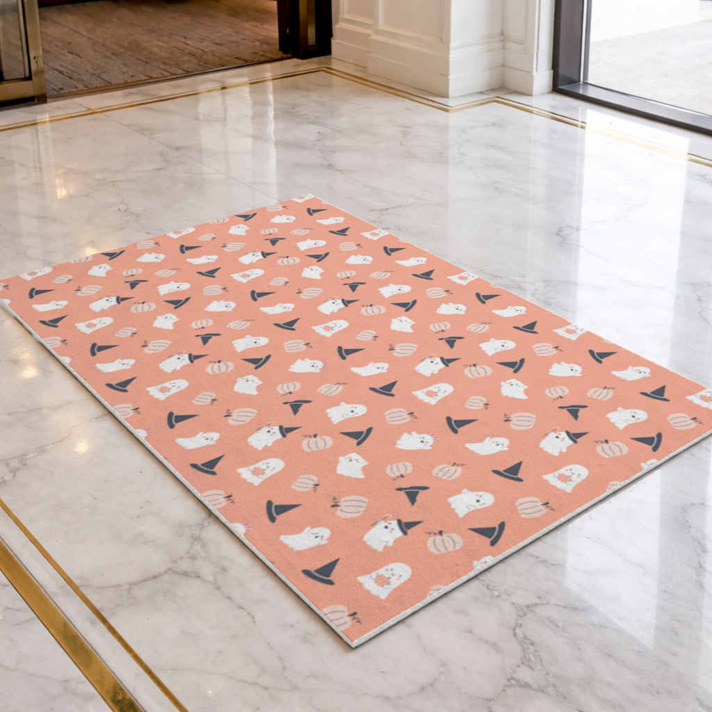 Cute Pumpkin and Witch Hat Ghost Pattern Doormat