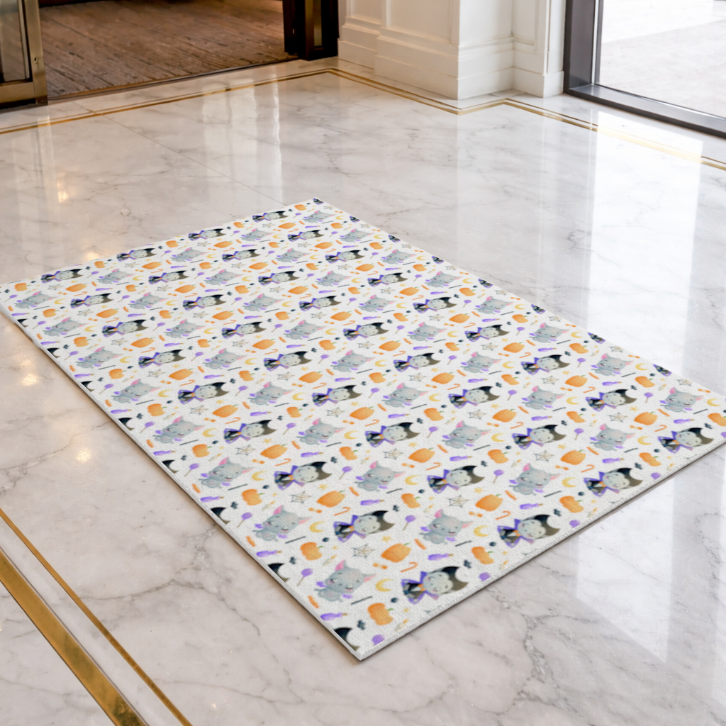 Cute Vampire and Bat Halloween Seamless Pattern Doormat