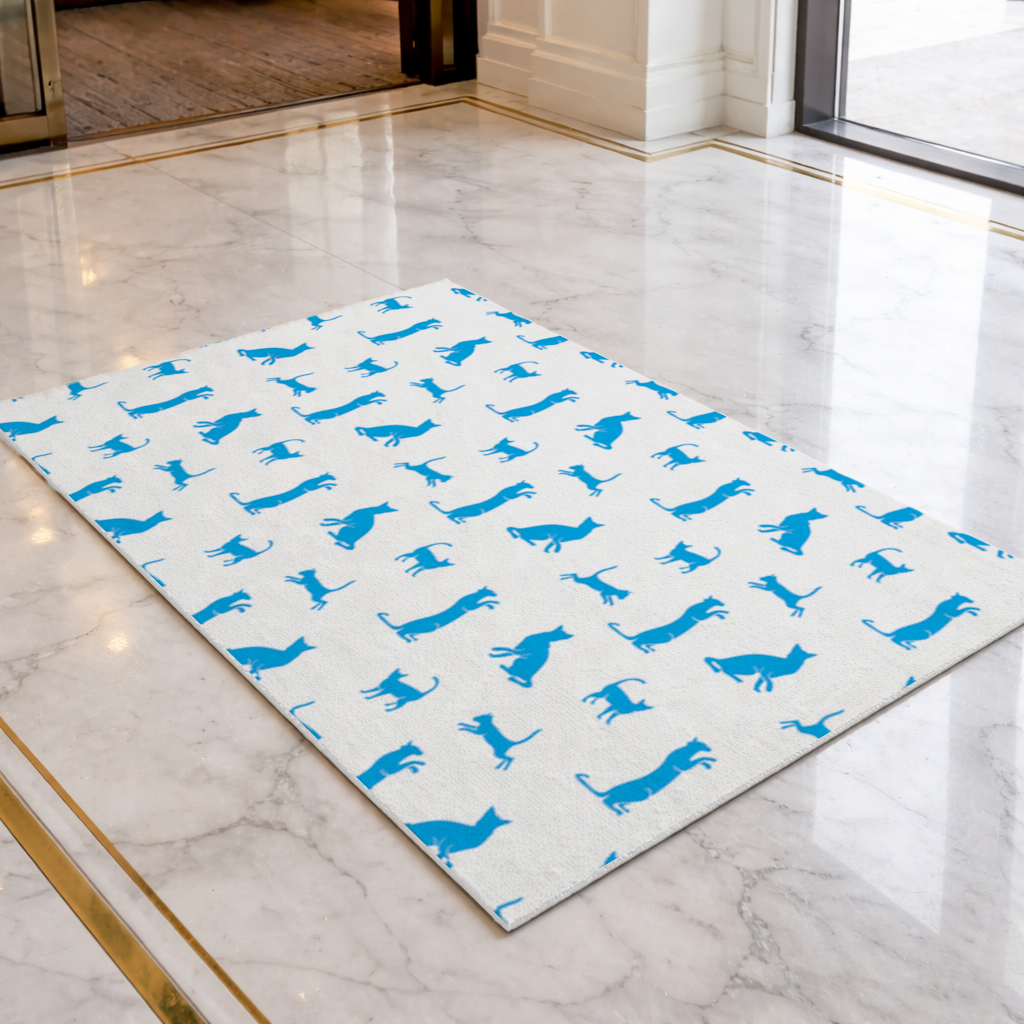 Blue Cat Silhouettes Seamless Pattern Doormat