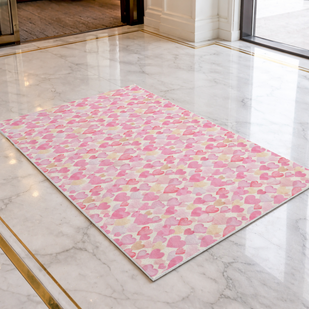 Watercolor Pink Hearts Doormat