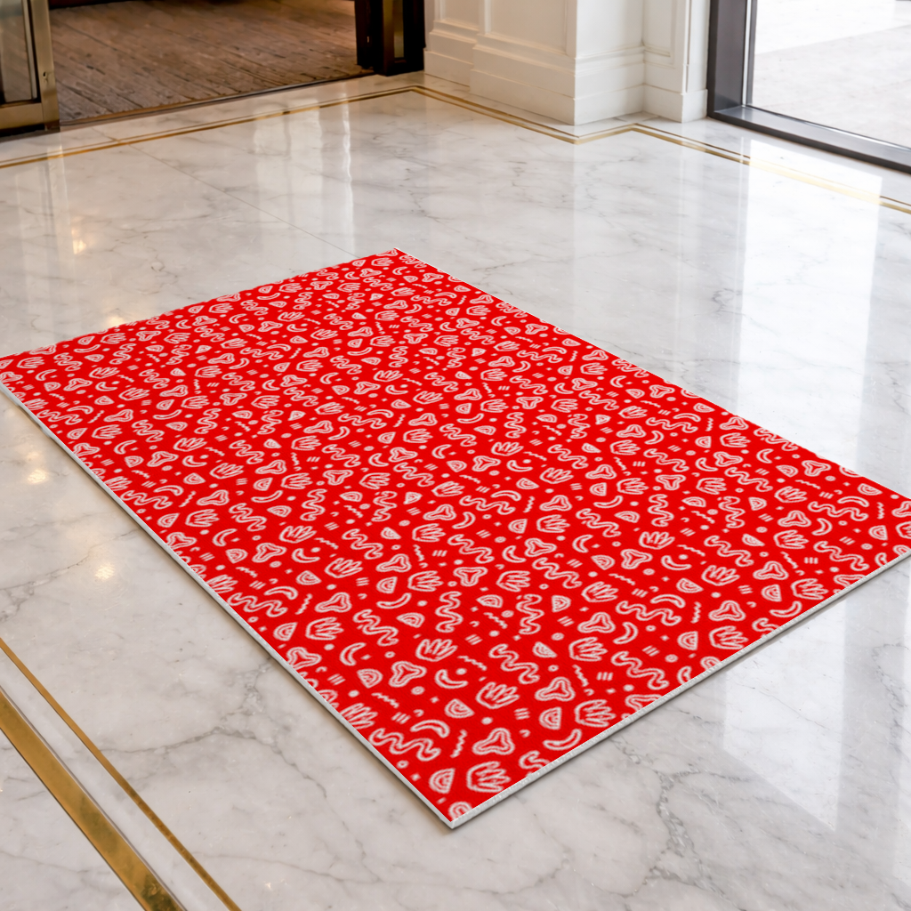 Red Abstract Doodle Doormat