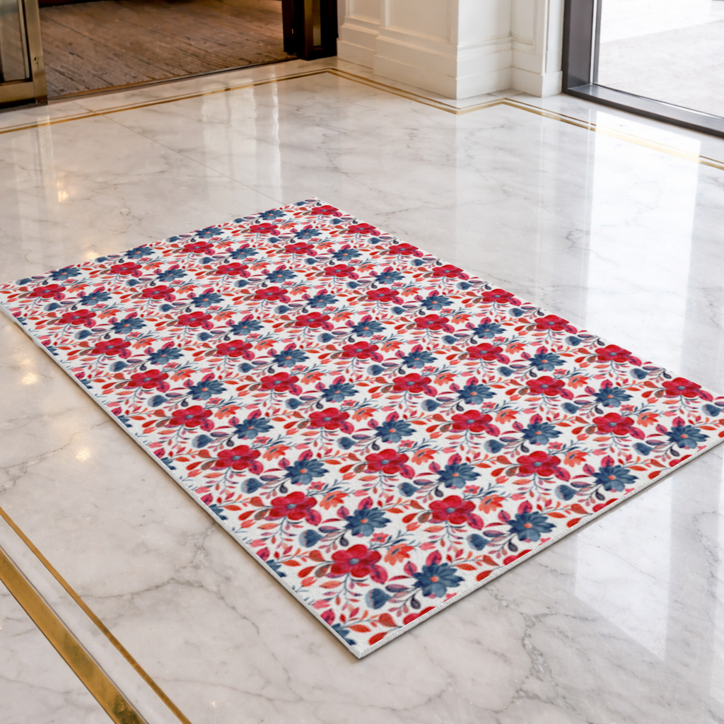 Watercolor Red Navy Floral Doormat