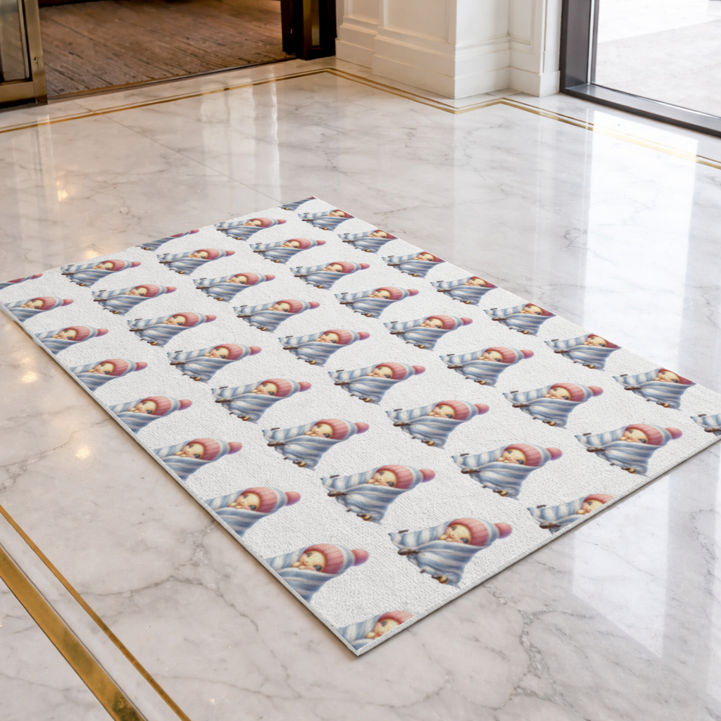 Kawaii Baby Bee in Pink Beanie Doormat