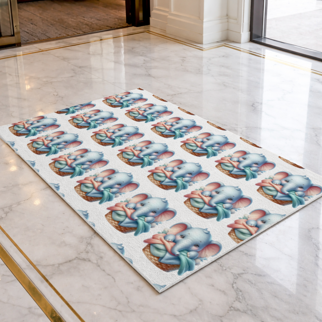 Cute Baby Elephant in Basket Doormat