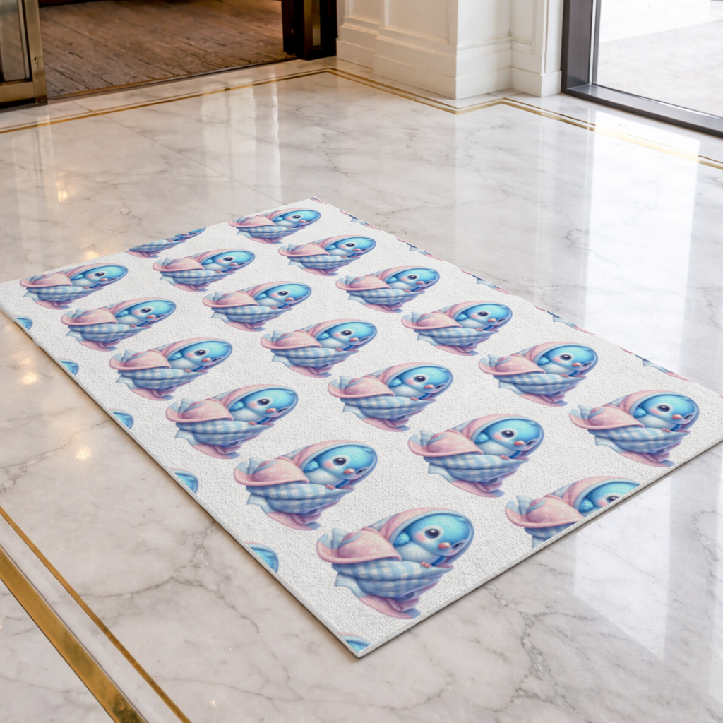 Kawaii Blue Bird in Blanket Doormat