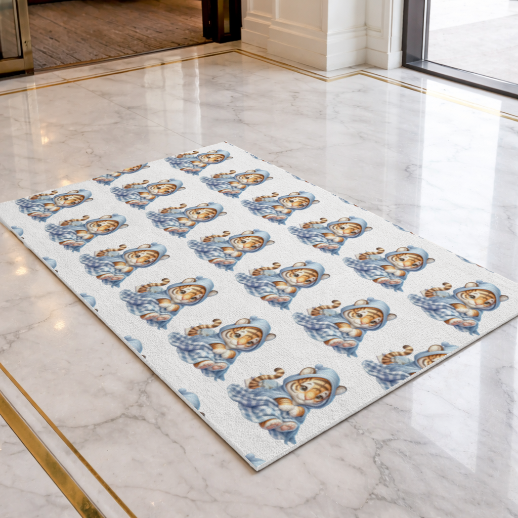 Sleepy Baby Tiger Cub on Books Doormat