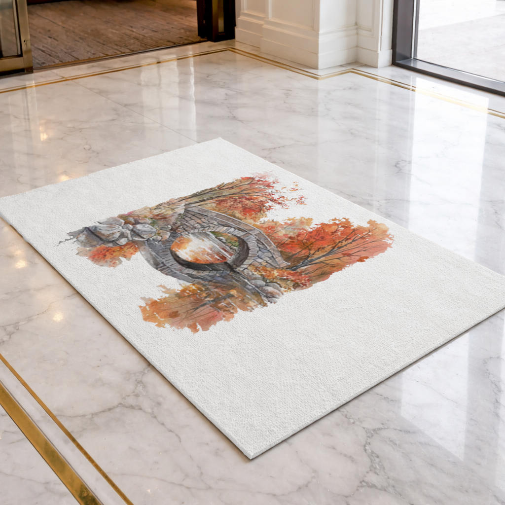 Autumn Stone Arch Bridge Over River Doormat