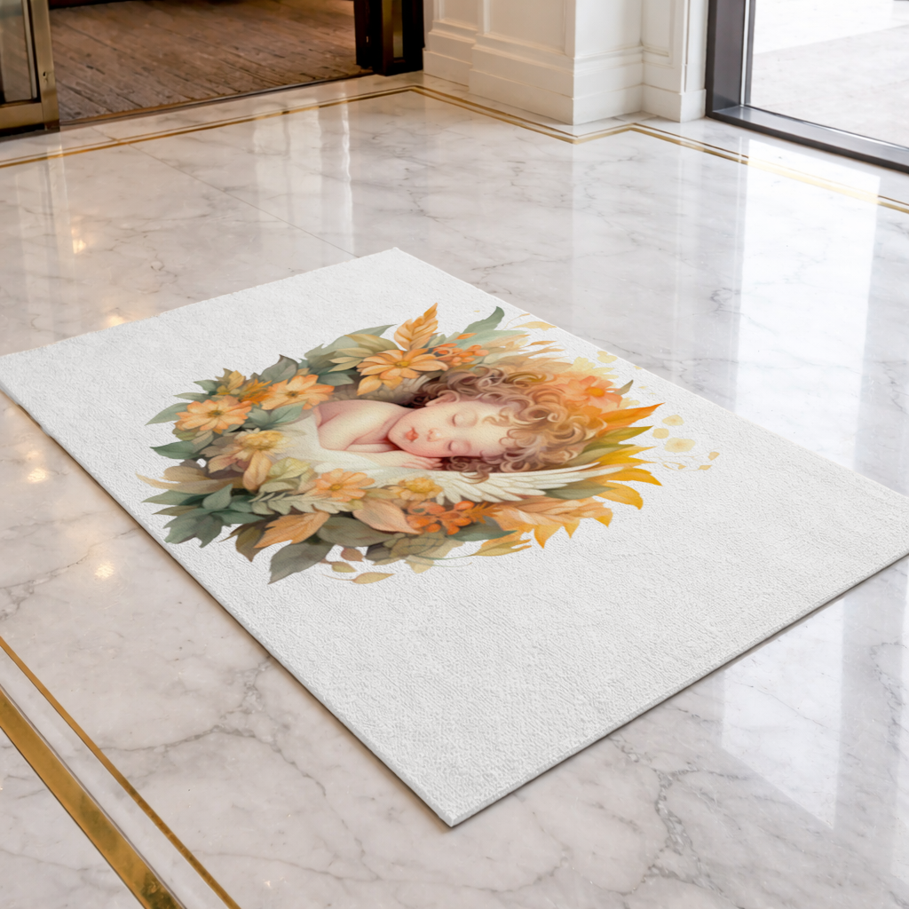 Sleeping Cherub in Cottagecore Flowers Doormat