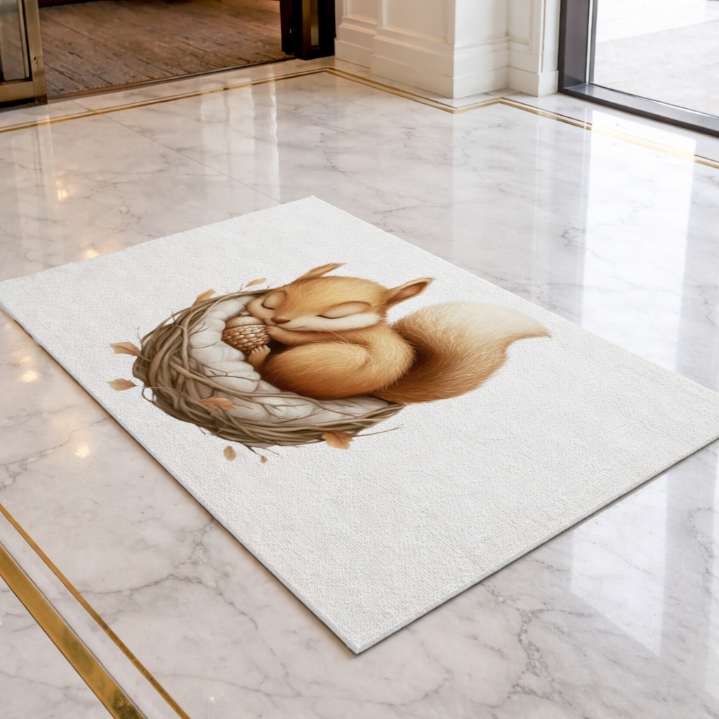 Sleeping Baby Squirrel in Nest Doormat