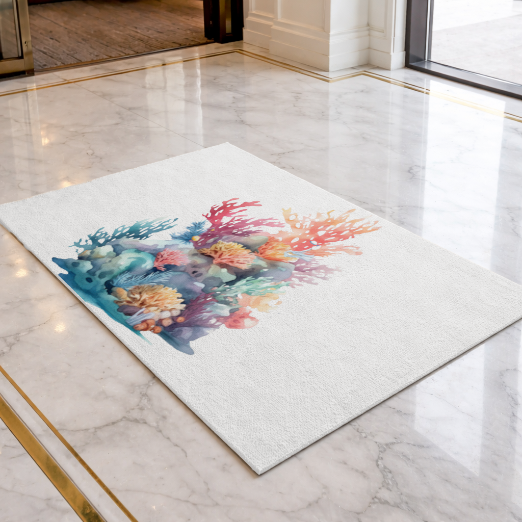 Vibrant Watercolor Coral Reef Scene Doormat