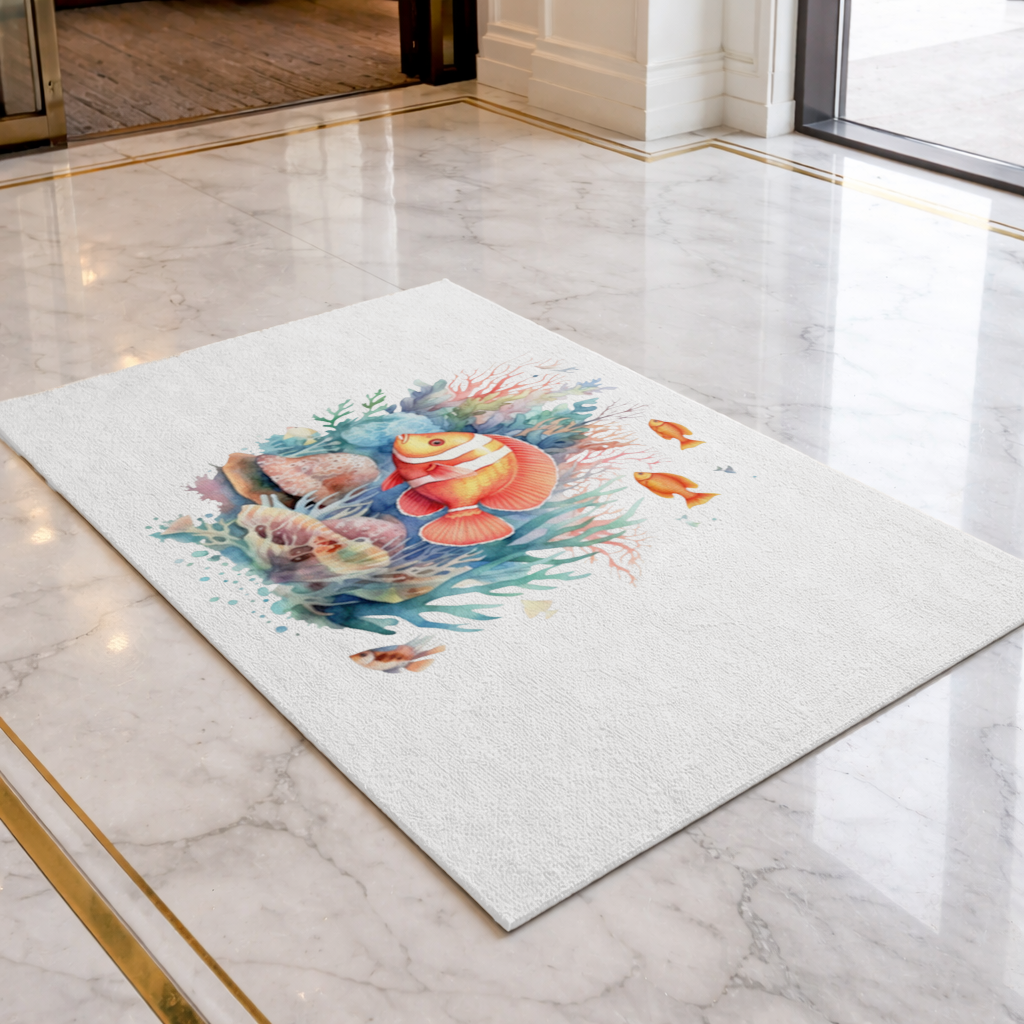 Watercolor Clownfish and Tropical Coral Reef Doormat