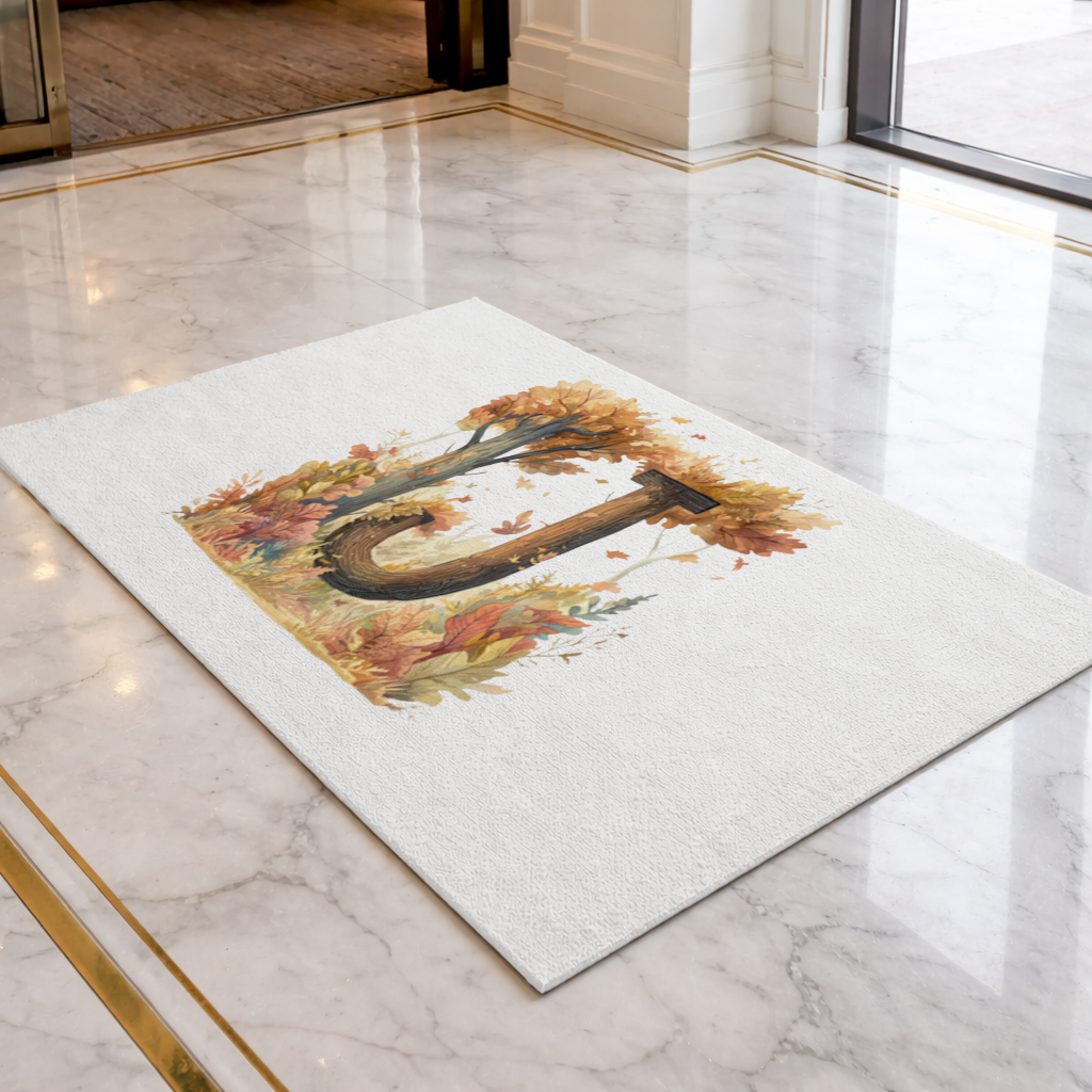 Fall Leaves Wooden Letter J Doormat