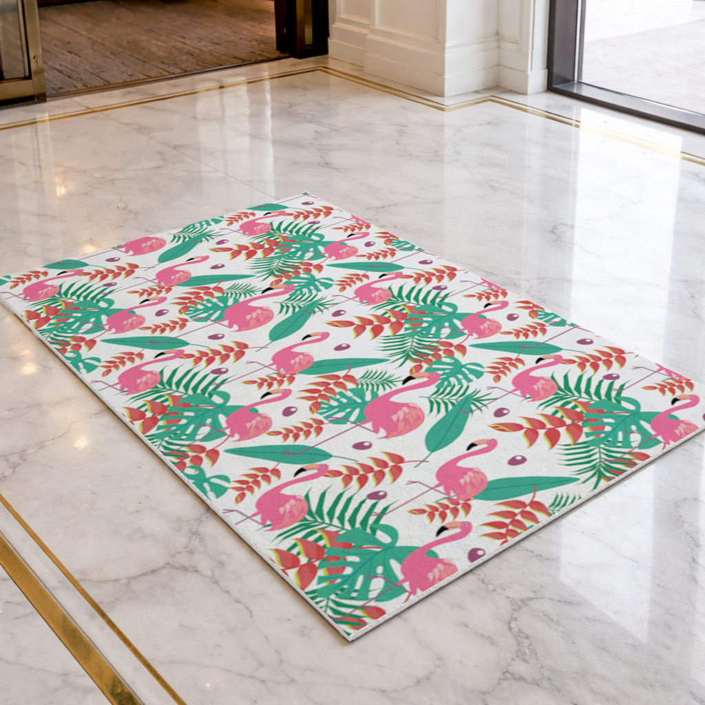 Pink Flamingo Tropical Leaves Doormat