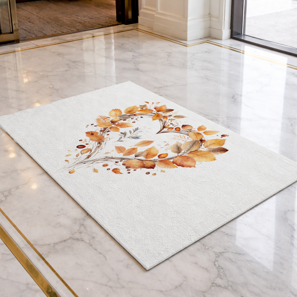 Turuncu Sonbahar Yaprakları Kalbi Kapı Önü Paspası