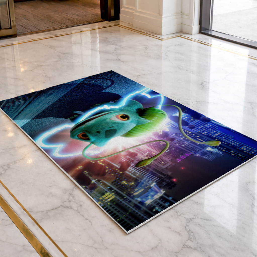 Glowing Neon Creature in Night City Doormat