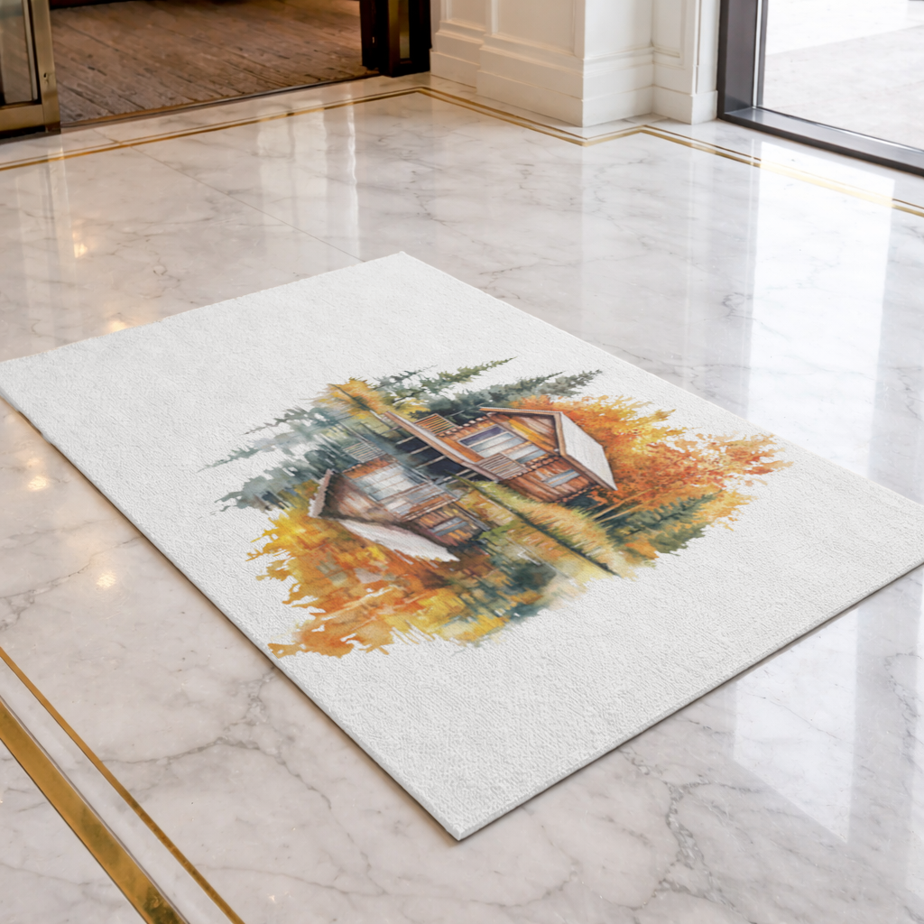 Göl Kenarı Kütük Ev ve Sonbahar Kapı Önü Paspası