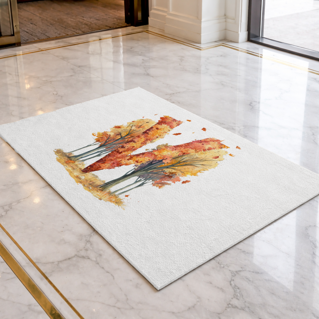 Orange Autumn Forest Letter M Doormat