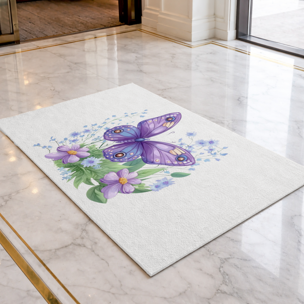 Cottagecore Purple Butterfly Floral Doormat