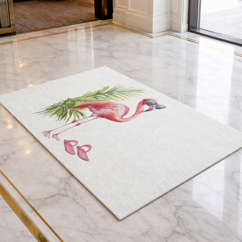 Güneş Gözlüklü Pembe Flamingo Kapı Önü Paspası