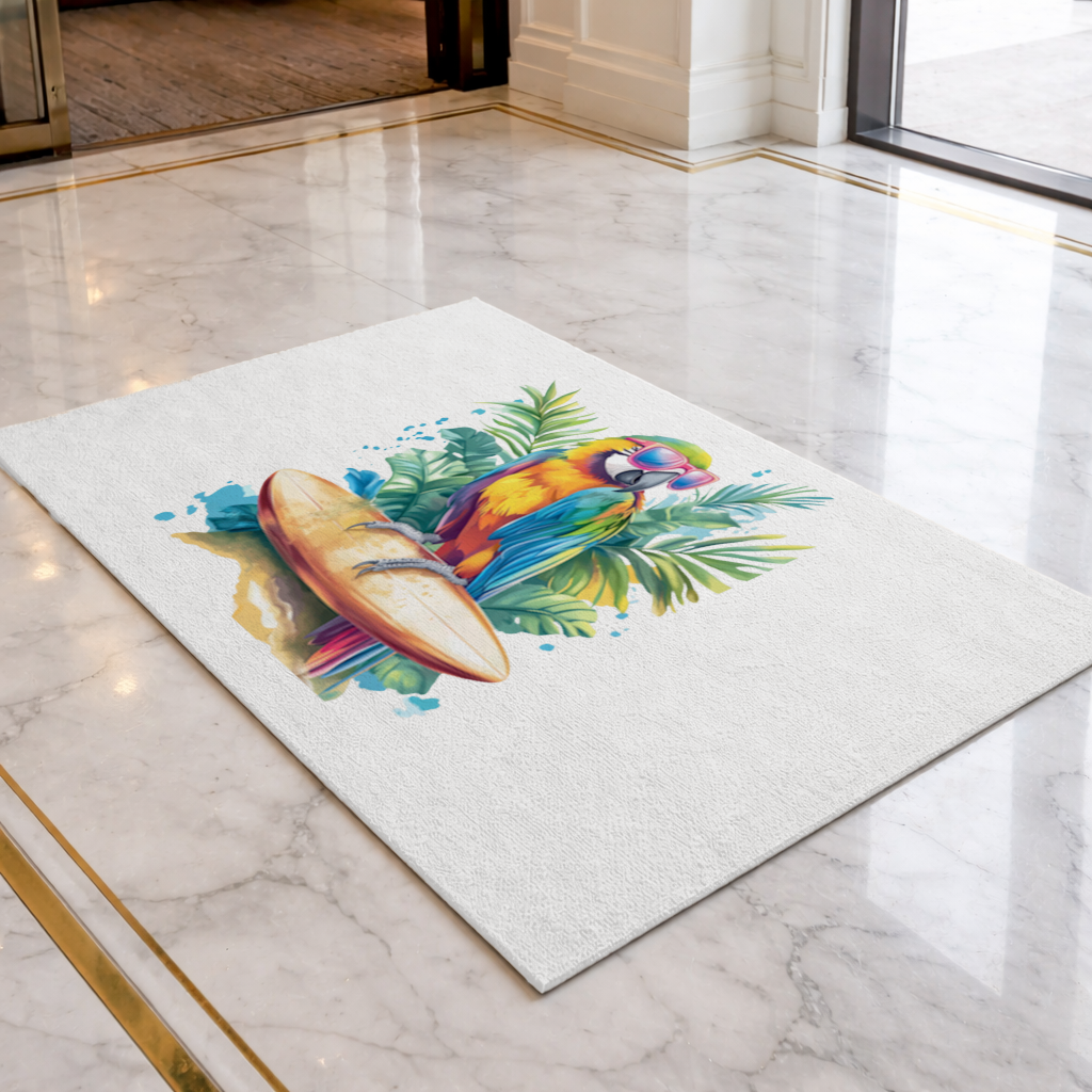 Sörf Yapan Güneş Gözlüklü Papağan Kapı Önü Paspası