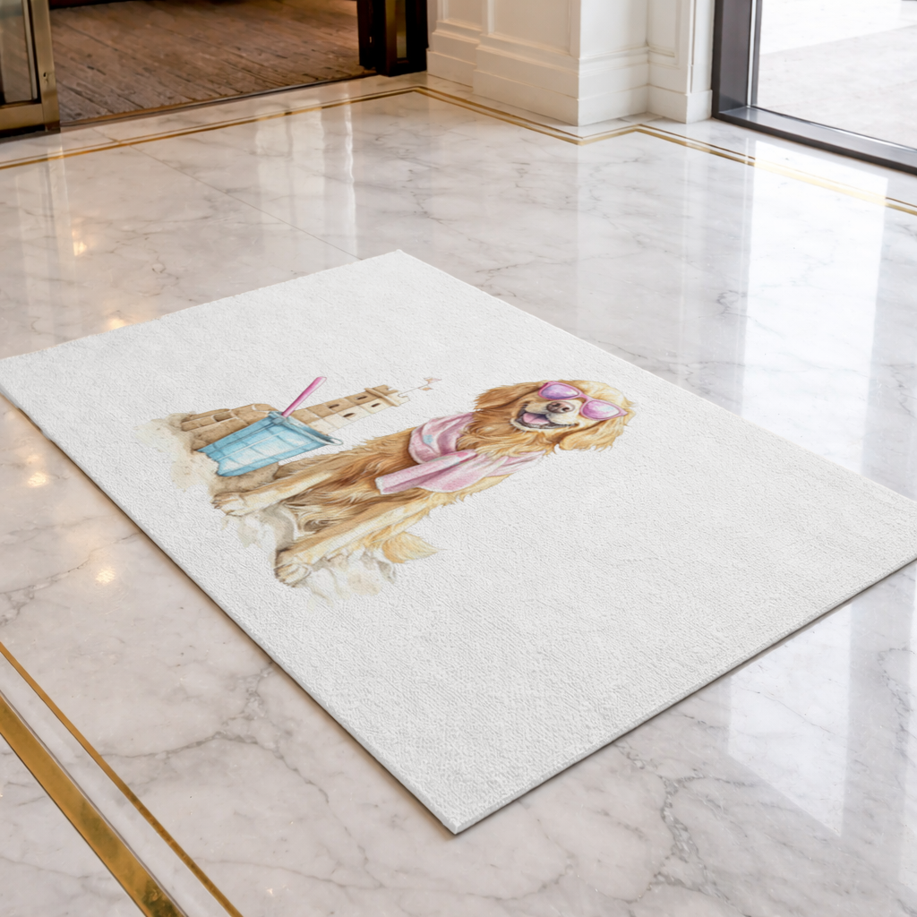 Plajda Pembe Gözlüklü Golden Retriever Kapı Önü Paspası