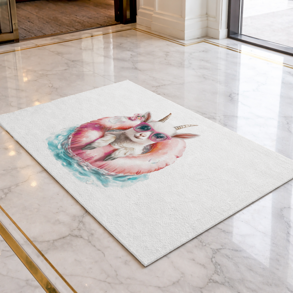 Baby Goat in Pink Pool Ring Doormat