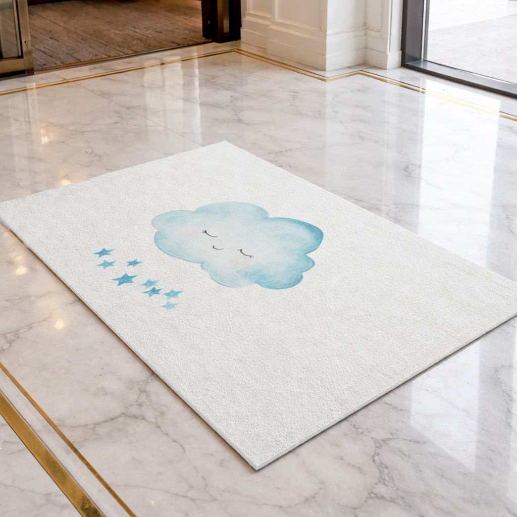 Mavi Uyuyan Bulut ve Sallanan Yıldızlar Kapı Önü Paspası